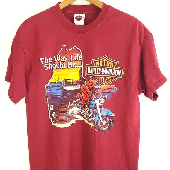 Harley-Davidson Other - Central Maine Harley Davidson Graphic T-Shirt Men's Large Red Short Sleeve